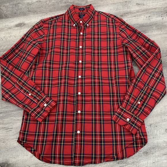 J Crew Flex Casual Shirt Men MT Medium Tall Holiday Red Tartan Long Sleeve Woven - Picture 7 of 8